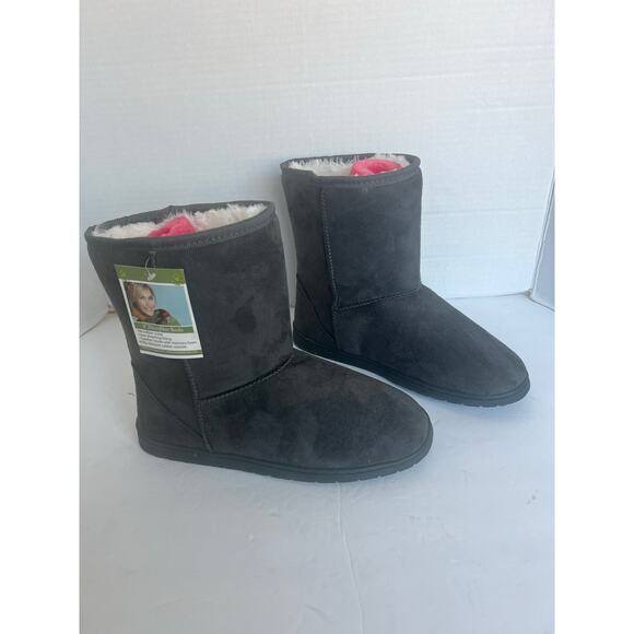 NWT DAWGS Dark Gray 9 Inch Faux Shearling Microfiber Vegan Winter Boots Sz 11 - Picture 2 of 11